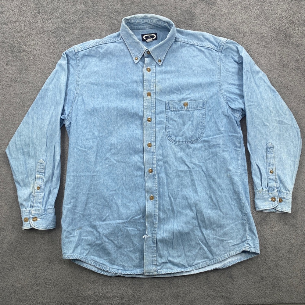 Three Rivers Denim Shirt Mens Large Blue Long Sleeve Button Down Cotton 590